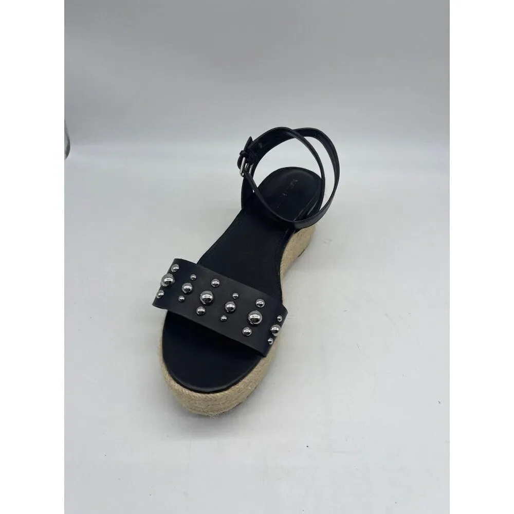 Marc Fisher Joyce Women Black Espadrille Studded Platform Slingback Sandal Size